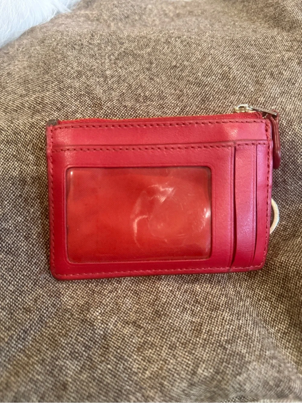 Coach Brown Signature Mini Zip Card Case with Red Trim - Picture 3 of 4